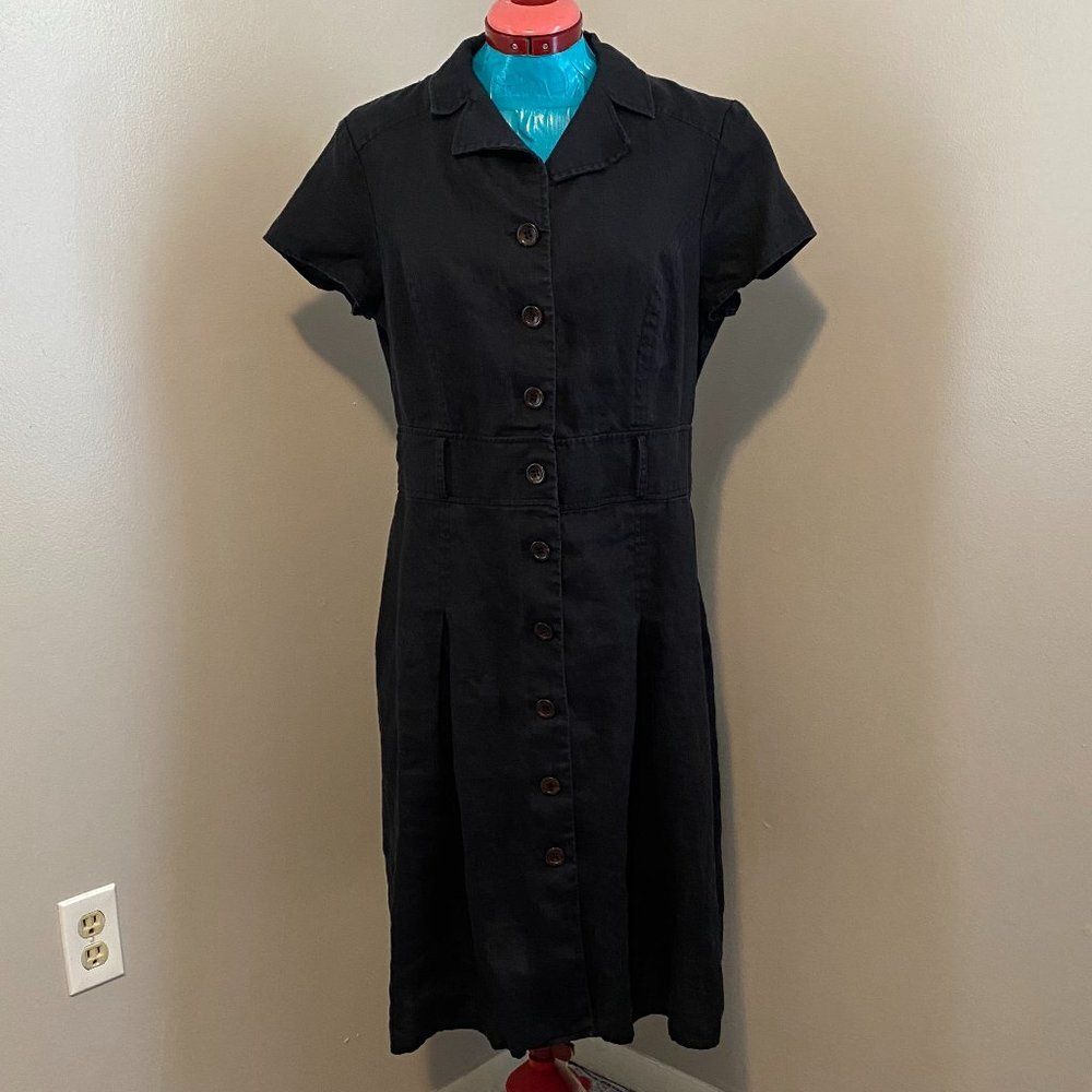 Style & Co 100% Linen Black Button-Down Short Sleeve Dress Size 12